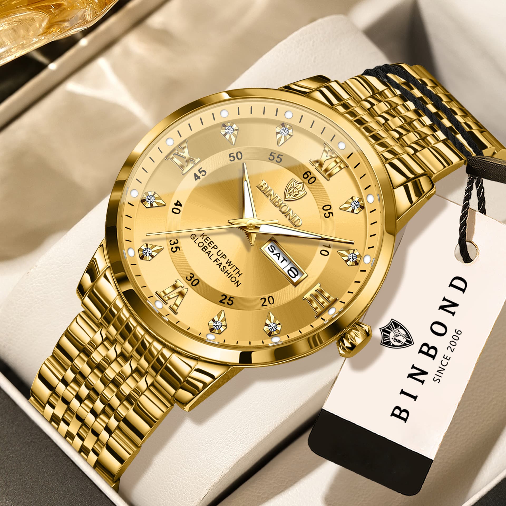 BINBOND Men's Dual-Calendar Business Quartz Watch – Stainless Steel, Luminous, 30M Water Resistant, photo 8