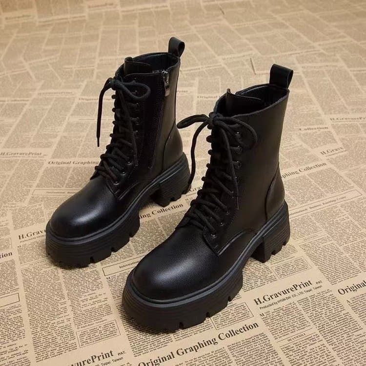 Women's Chunky Heel Ankle Boots – Fall/Winter Side Zip Biker Boots with Plush Lining, photo 3