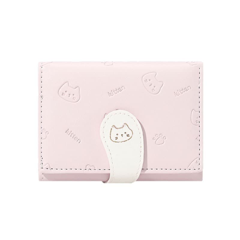 Cute Animal Print Women's Foldable Wallet – Waterproof PU, Anti-Skimming, Pink or Light Green Cat, photo 5