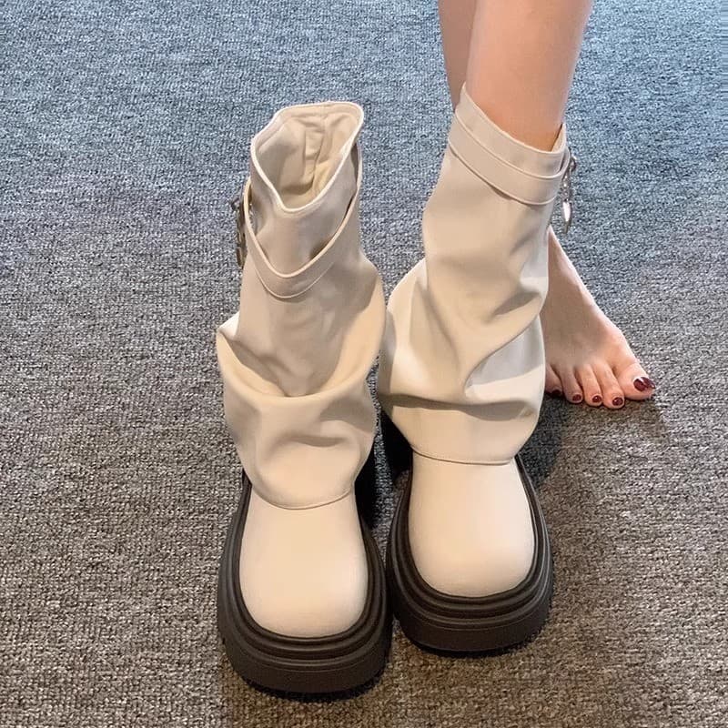 Trendy Women's Chunky Heel Ankle Boots – Retro Fall/Winter Style, Black or Off-White, photo 7