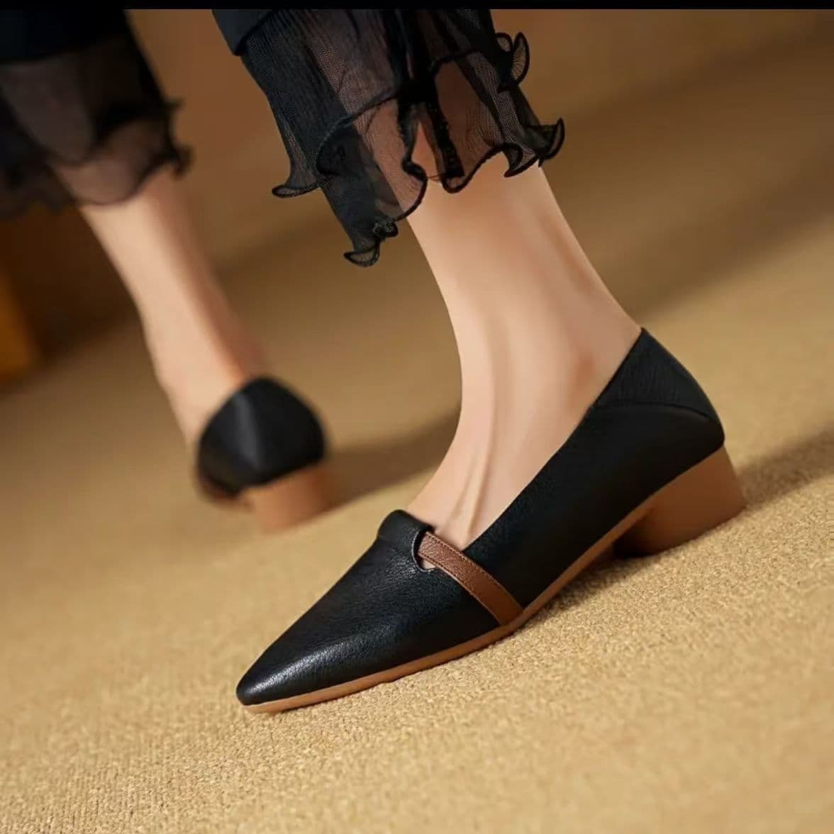 Women's Pointed-Toe Slip-On Shoes | Chunky Low Heel, Soft PU Leather, Comfortable All-Season Flats, photo 4