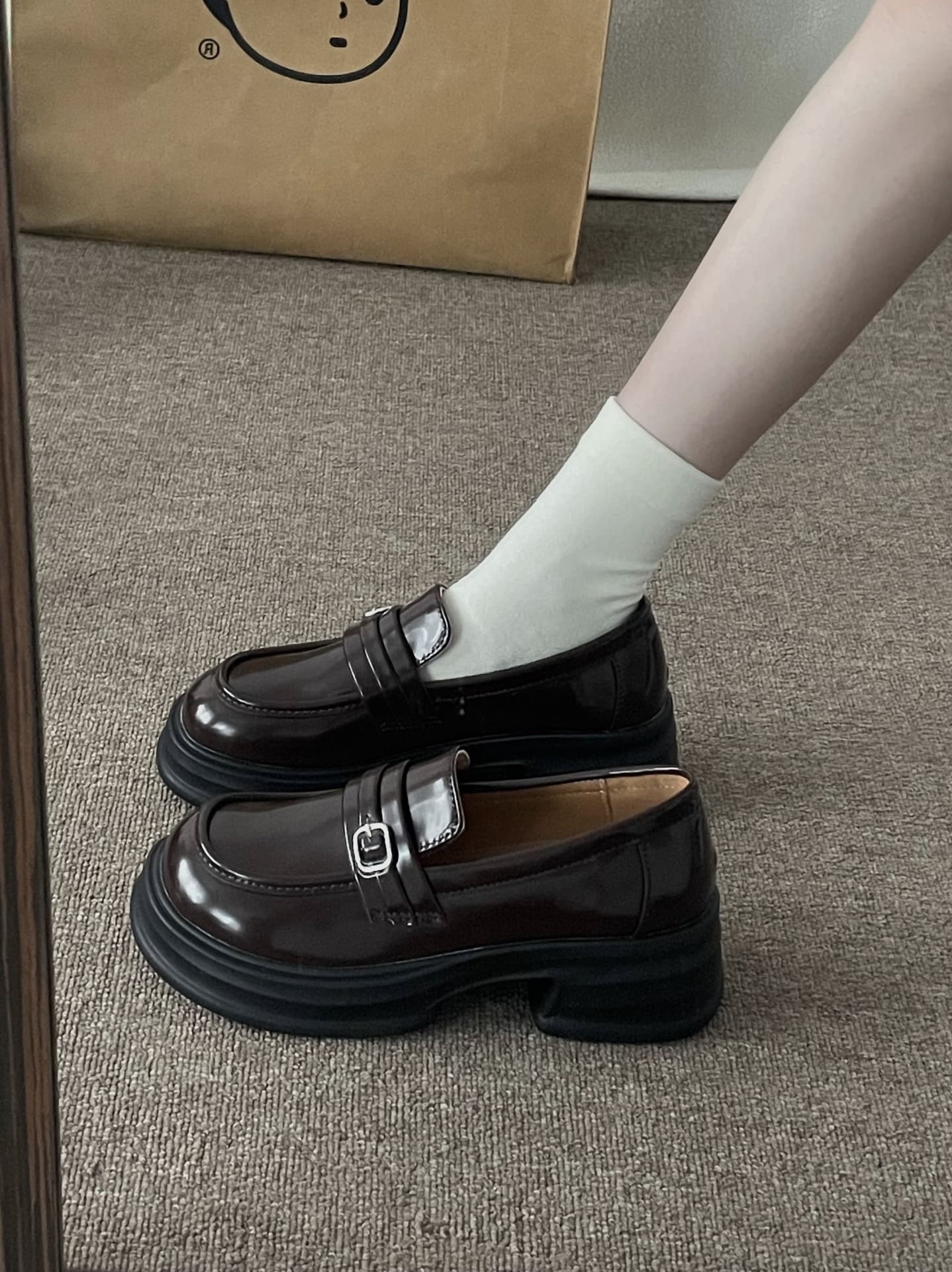 Women's Chunky-Sole PU Leather Loafers – Vintage Brown & Black Preppy Slip-Ons for Skirts & JK Style, photo 6