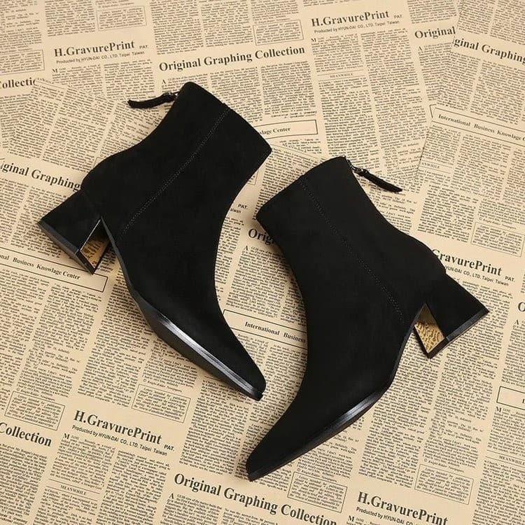 Women's Suede Ankle Boots with Chunky Heel – Black, Fall/Winter 2025, photo 2