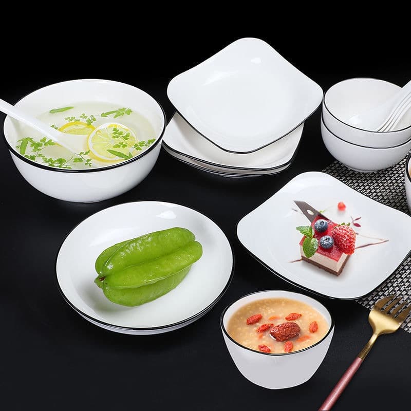 Nordic Black-Lined Ceramic Bowl and Plate Set—Minimalist, photo 4