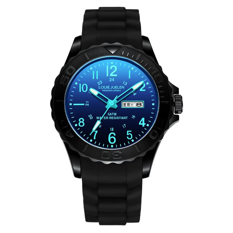 LOUIEJUELEN Glow-in-the-Dark Quartz Watch for Men & Women – Waterproof Silicone Strap, Dual Calendar, Sports Style, photo 5