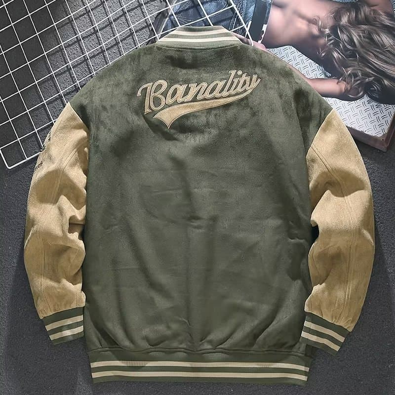 Suede Baseball Jacket for Men: Fall/Winter American Retro Jacket, Spring/Fall Loose-Fit Top, Embroidered Pilot Jacket, Trendy, photo 3