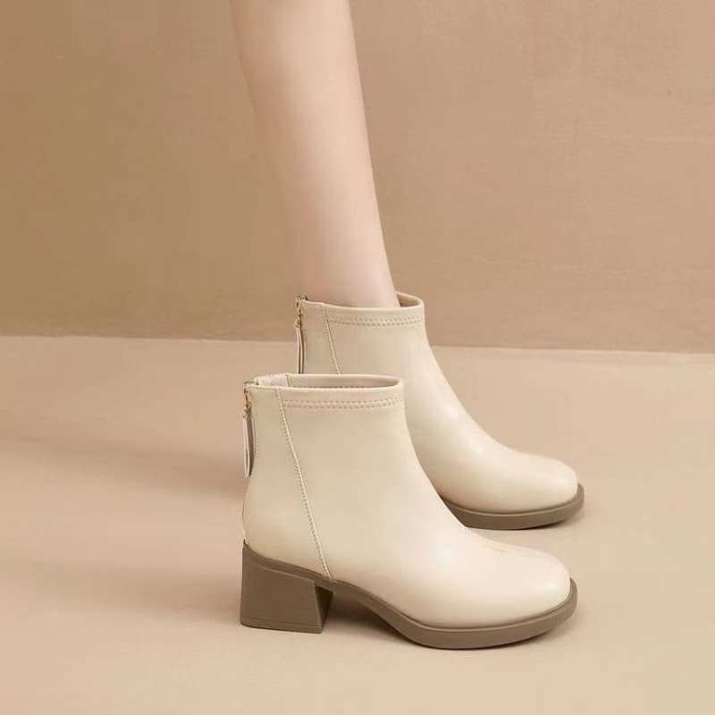 Paitiwei Women's Square Toe Ankle Boots with Chunky Heel – Soft Faux Leather, Back Zipper, Minimalist Winter Style, photo 6