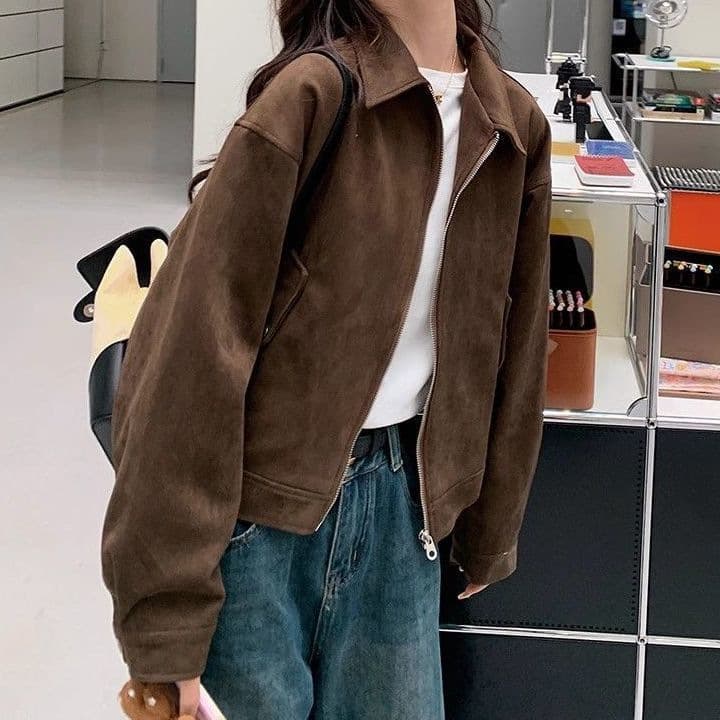 New Korean-Style Short American-Style Jacket for Petite Women: High-End Brown "Maillard" Lapel Retro Jacket, photo 2