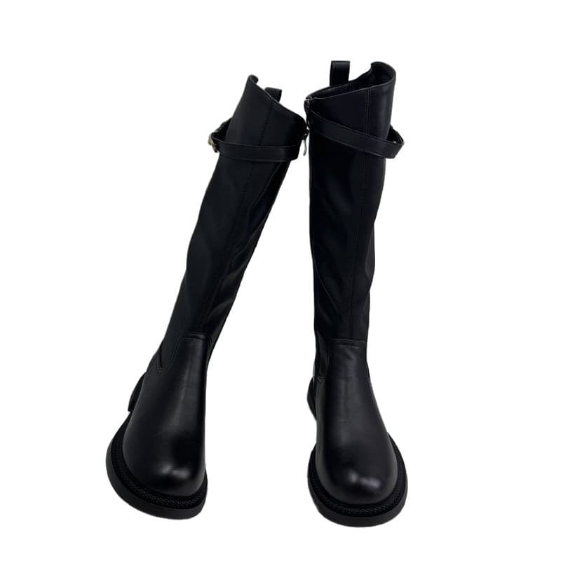 Women's Knee-High Riding Boots – Thick Sole, Side Zip, Belt Buckle Detail, photo 5