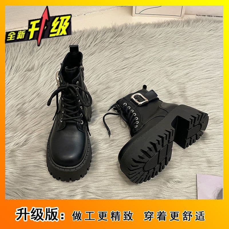 British-Style Dr. Martens Boots: 2024 New Fall/Winter Collection—Thick-Soled, High-Heeled Women's Brown Boots—Best-Selling Short Boots for Petite Women, photo 7