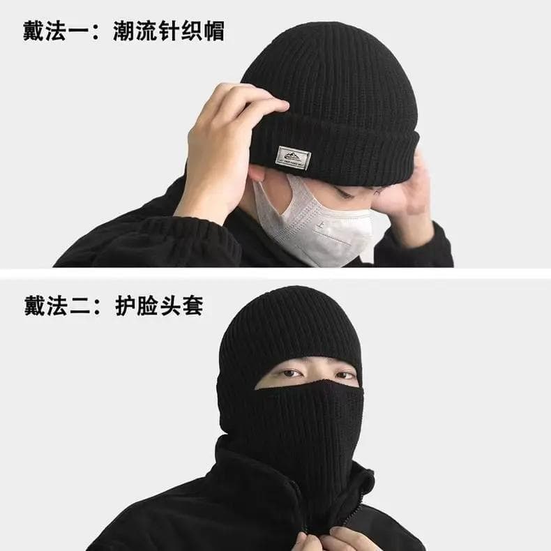 Men's Combed Cotton Knit Balaclava Hat – Windproof Winter Face Cover & Neck Warmer for Cycling, Black or Gray, photo 2