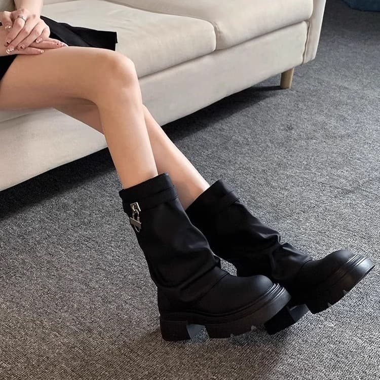 Trendy Women's Chunky Heel Ankle Boots – Retro Fall/Winter Style, Black or Off-White, photo 3
