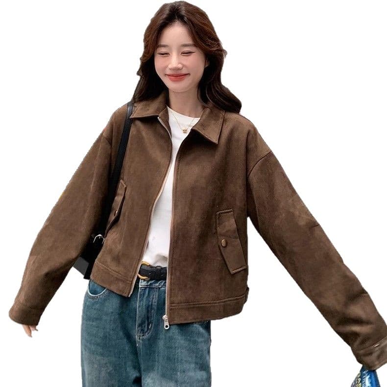 New Korean-Style Short American-Style Jacket for Petite Women: High-End Brown "Maillard" Lapel Retro Jacket, photo 5