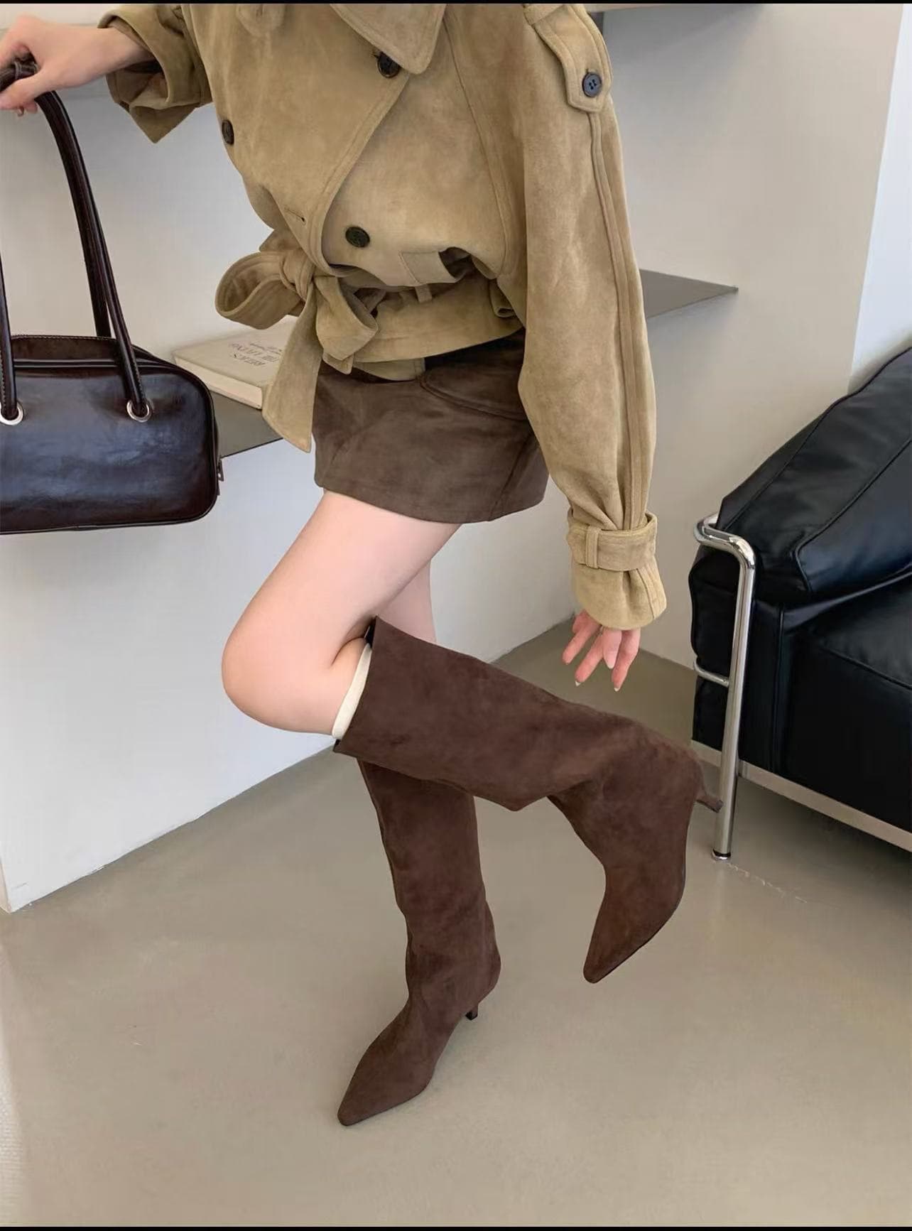 Women's Classic High-Heeled Western Cowboy Boots – Pointed Toe, Pleated Long Riding Boots, Retro Style, Fall Wear, photo 7