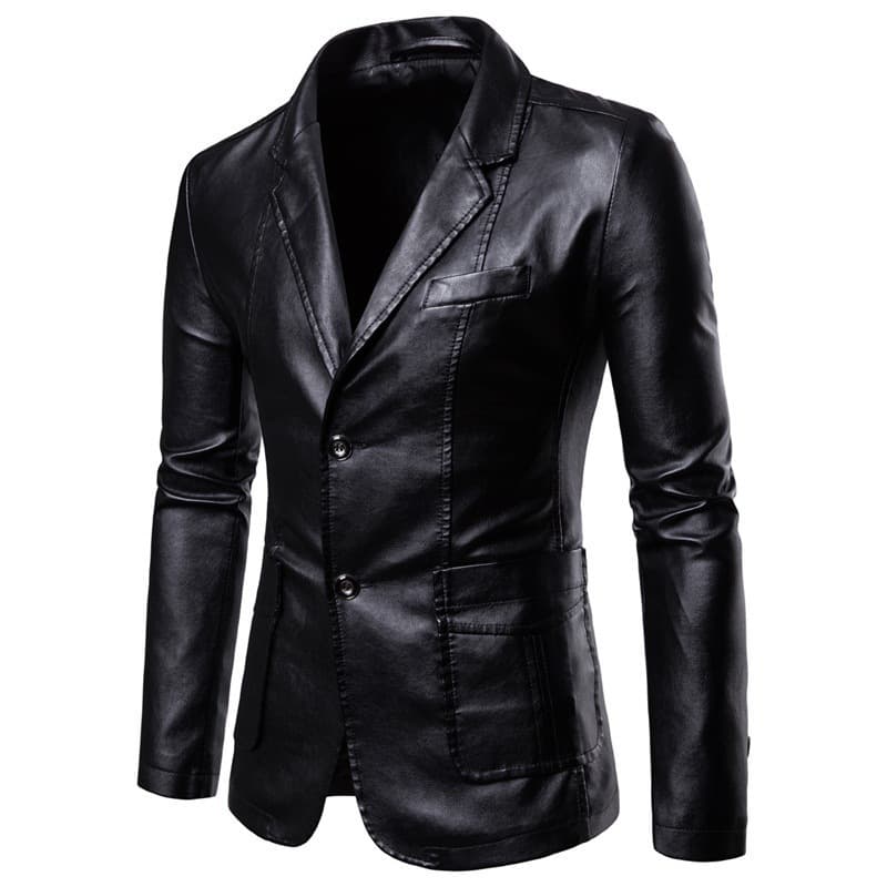 Men's Slim-Fit PU Blazer | Notched Lapel, Single Button, 3 Colors, photo 6