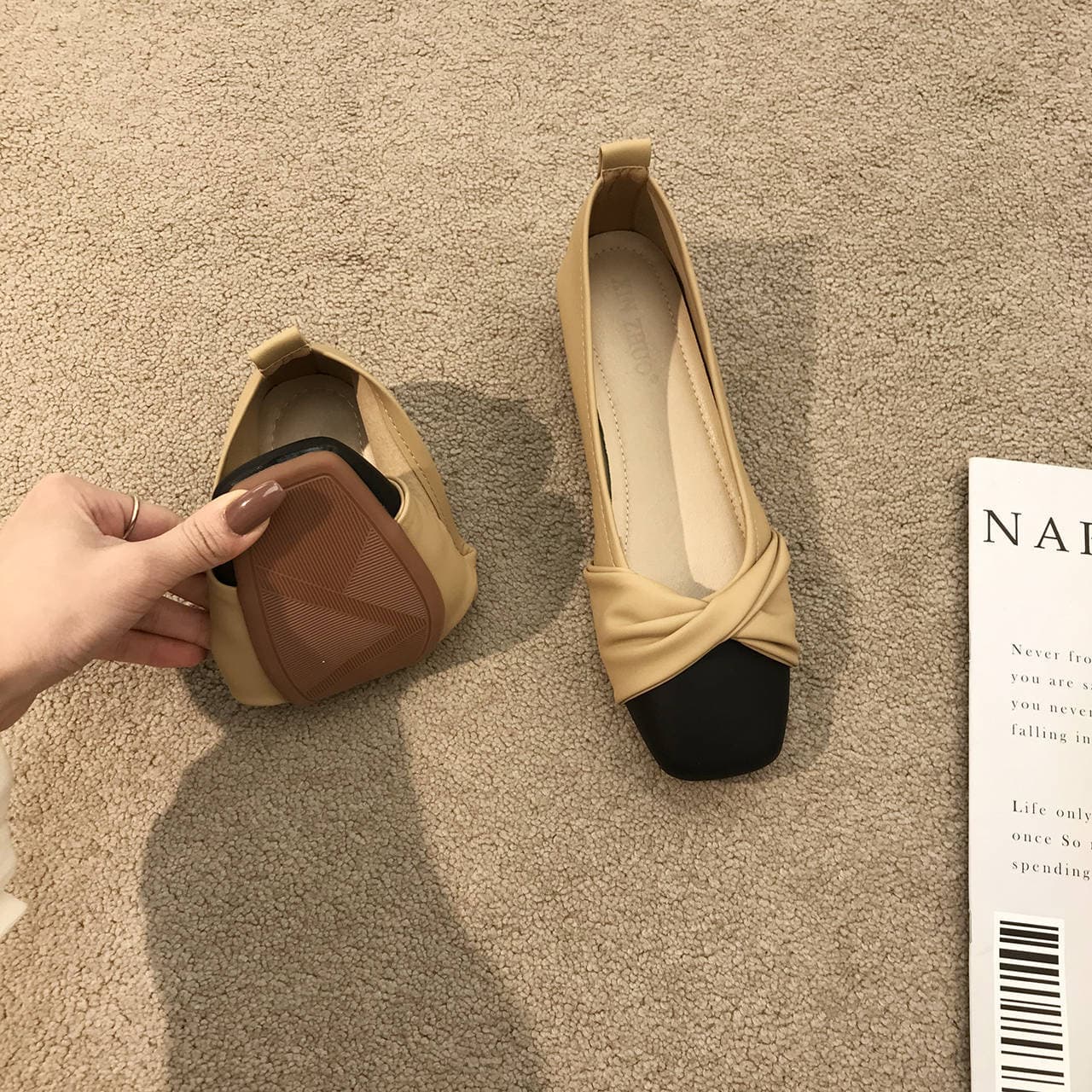 Women's Soft-Sole Pointed Toe Flats & Mules – Chunky Heel Casual Shoes in Beige or Khaki, photo 6