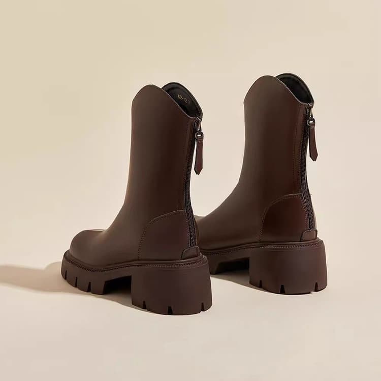 Women's Chunky Heel Ankle Boots – V-Toe Faux Leather Martin Boots with Plush Lining, Back Zipper, Fall & Winter, photo 2