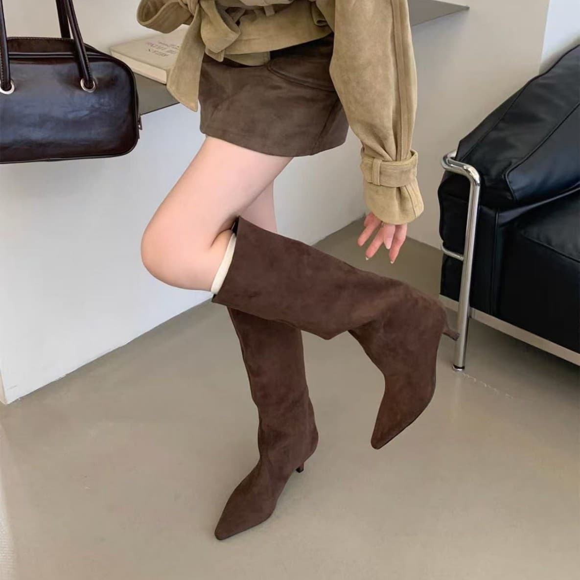 Women's Classic High-Heeled Western Cowboy Boots – Pointed Toe, Pleated Long Riding Boots, Retro Style, Fall Wear, photo 4