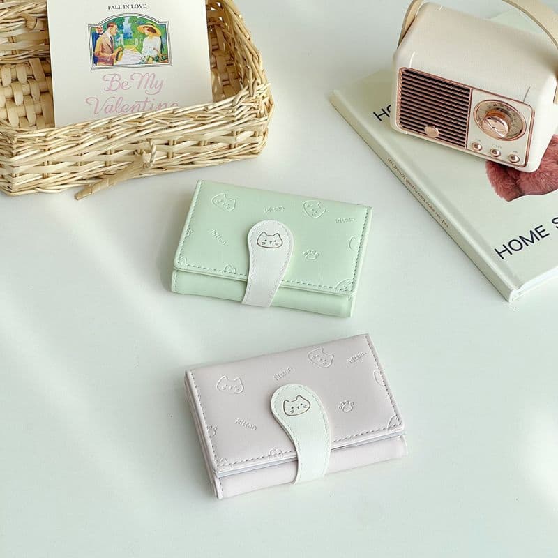 Cute Animal Print Women's Foldable Wallet – Waterproof PU, Anti-Skimming, Pink or Light Green Cat, photo 3