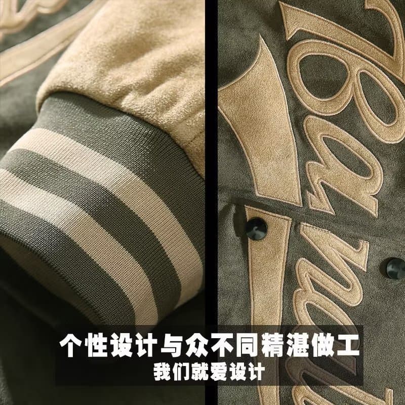 Suede Baseball Jacket for Men: Fall/Winter American Retro Jacket, Spring/Fall Loose-Fit Top, Embroidered Pilot Jacket, Trendy, photo 4