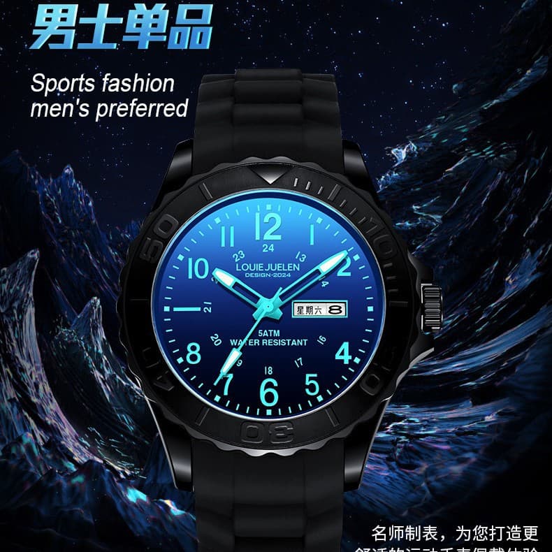 LOUIEJUELEN Glow-in-the-Dark Quartz Watch for Men & Women – Waterproof Silicone Strap, Dual Calendar, Sports Style, photo 4