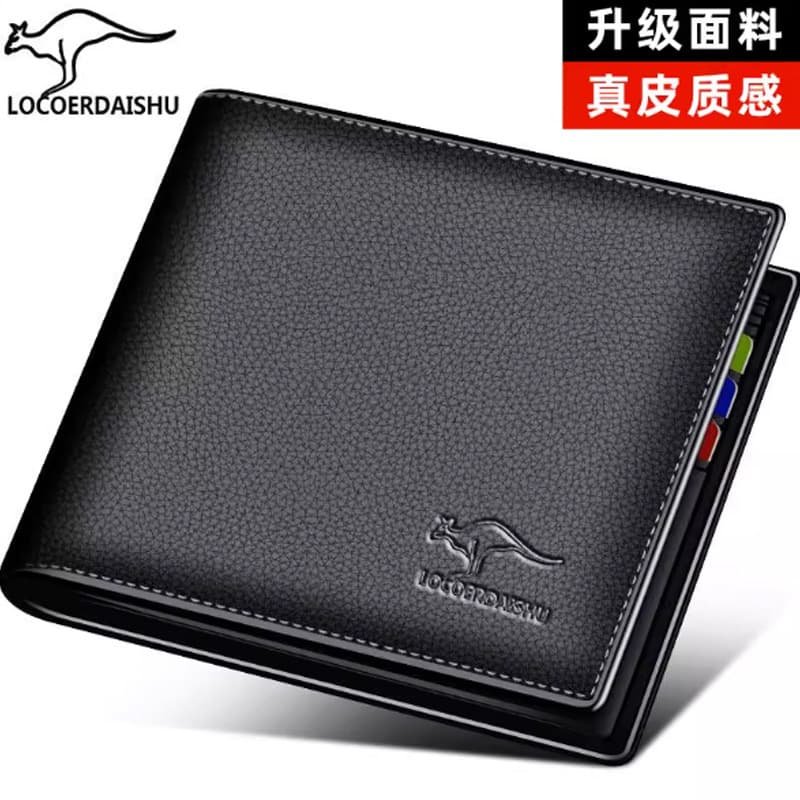 LOCOER Men's Anti-Magnetic PU Leather Wallet – Cowhide Texture, Minimalist Horizontal Design with Multiple Card Slots, photo 6