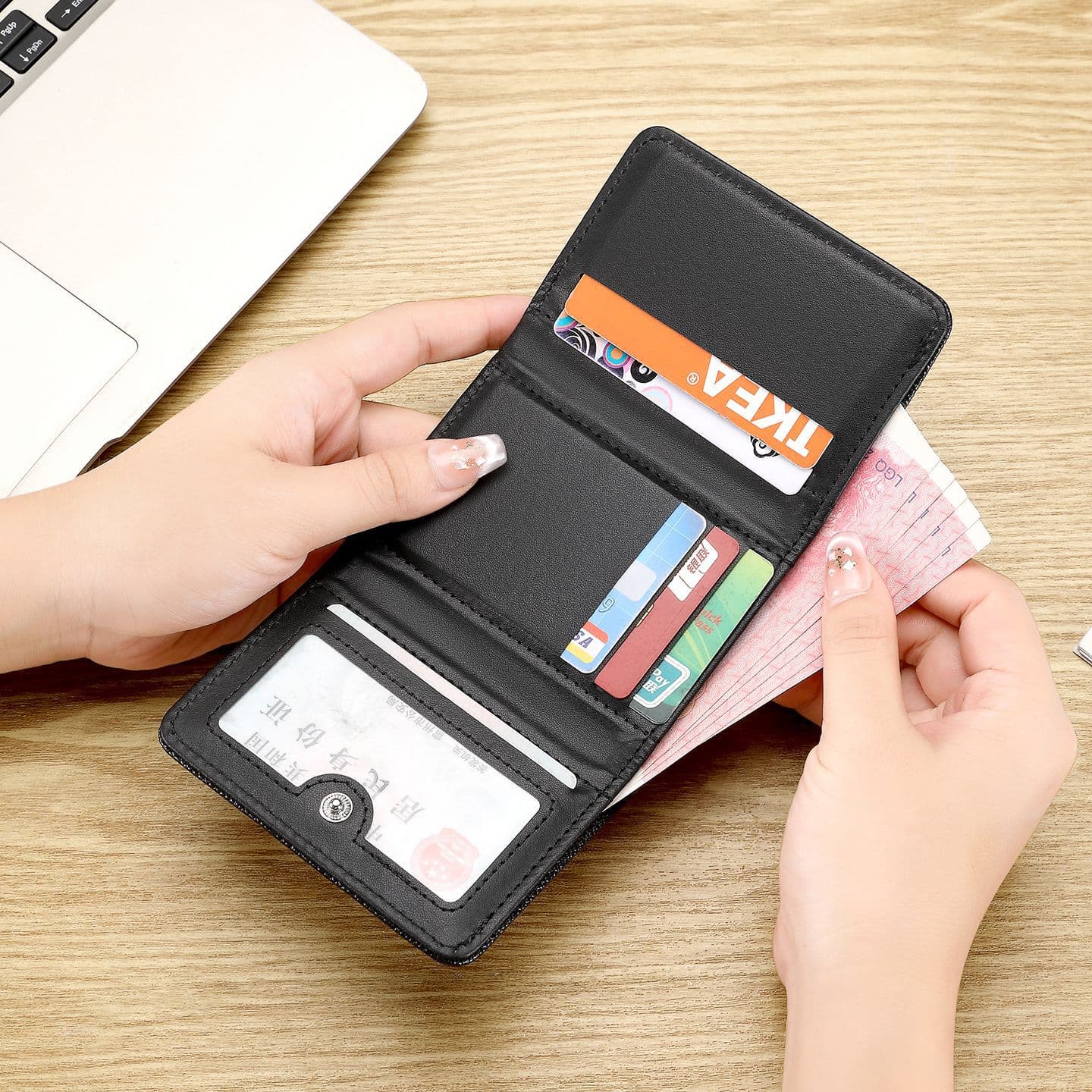 Cross-Border Best-Seller: Solid-Color Short Wallet for Women, Instagram-Style Minimalist Design, Multiple Card Slots, Large Capacity, Coin Purse, Multifunctional Men's Wallet, photo 3
