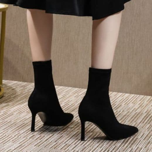 Black Suede Ankle Boots with Thin Heel – Pointed Toe, Height-Boosting, Slip-Resistant, Fall/Winter Wear, photo 3