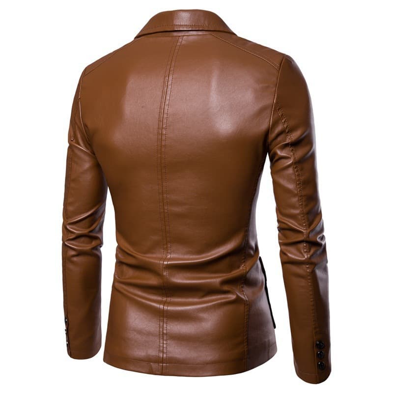 Men's Slim-Fit PU Blazer | Notched Lapel, Single Button, 3 Colors, photo 5