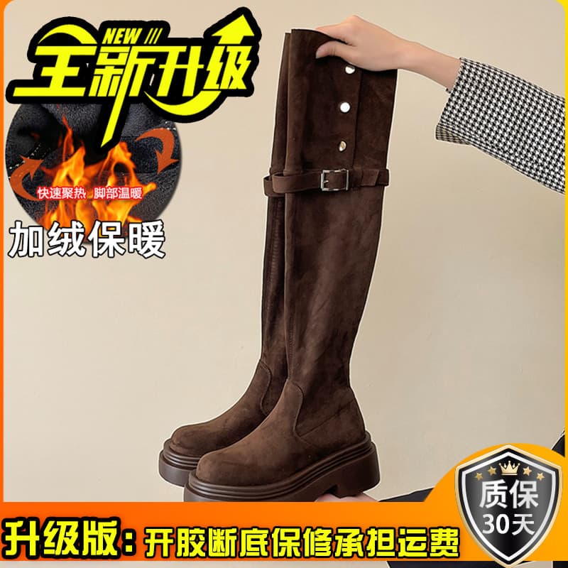 Women's Fold-Over Chunky Heel Western Boots – Knee-High Riding Style with Platform Sole, photo 9