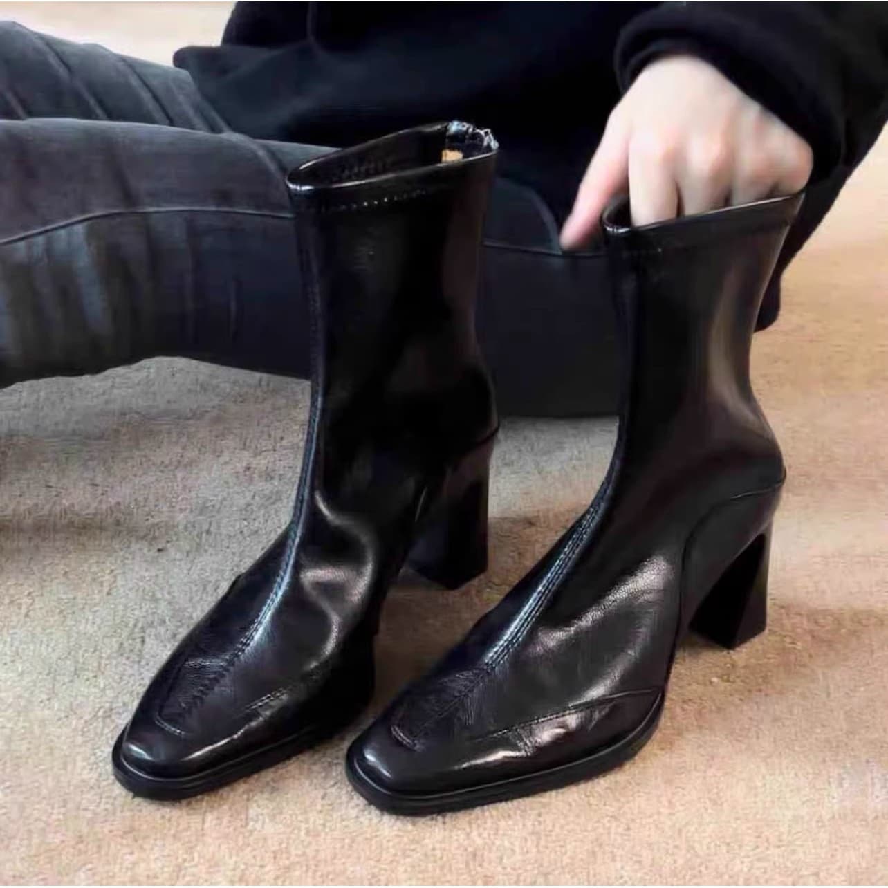 Short Mid-Calf Boots, High-Heeled Square-Toe Slim Boots, Women's Short Boots, Chunky-Heeled Retro Dr. Martens, British-Style Short Boots, photo 4