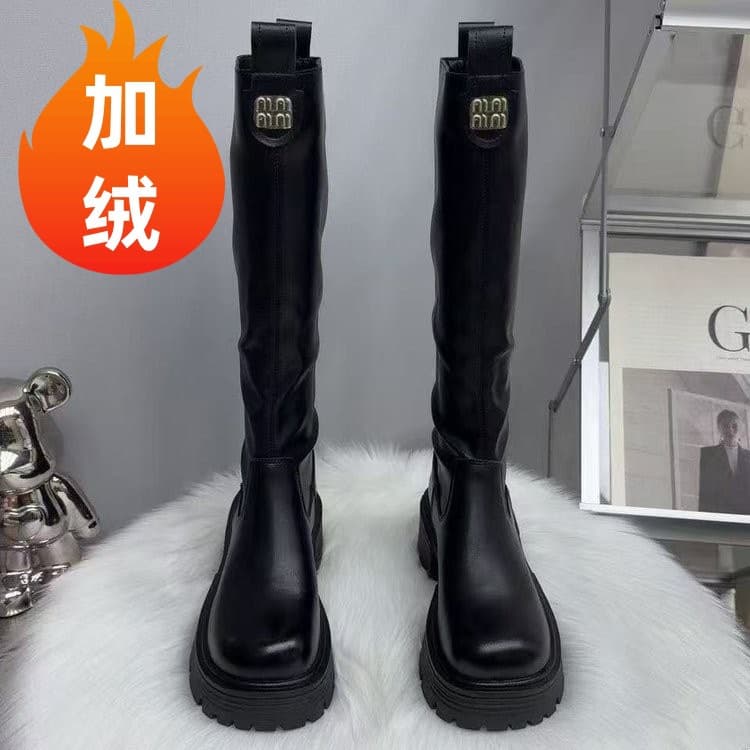 Women's Fleece-Lined Knee-High Fashion Boots – Chunky Heel, Back Zipper, Winter Riding Style, photo 7