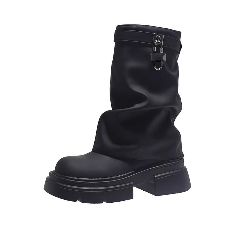 Trendy Women's Chunky Heel Ankle Boots – Retro Fall/Winter Style, Black or Off-White, photo 4