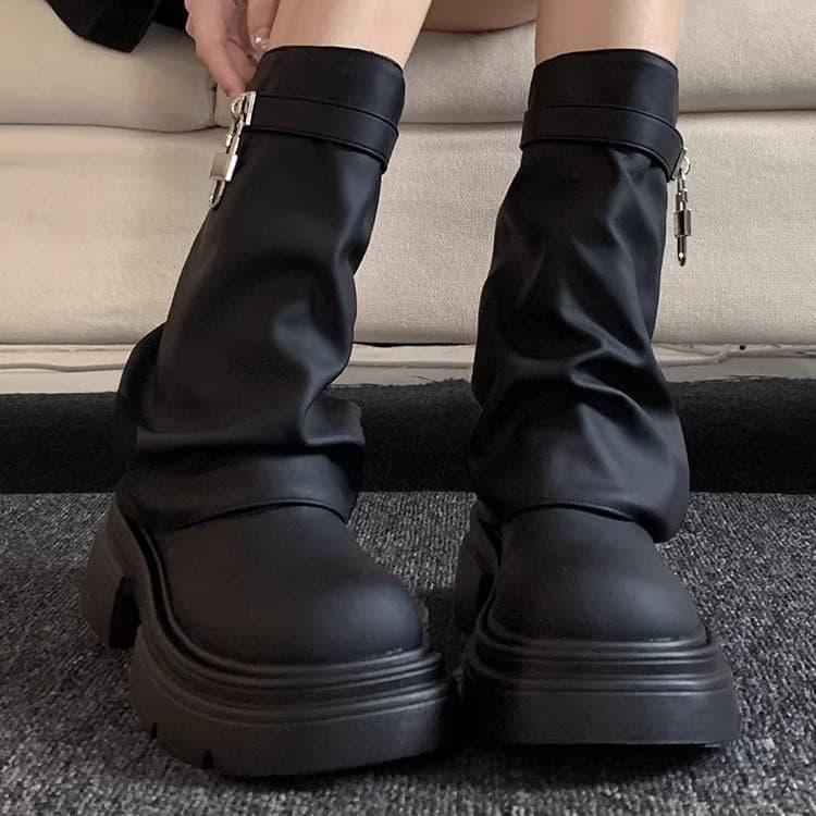 Trendy Women's Chunky Heel Ankle Boots – Retro Fall/Winter Style, Black or Off-White, photo 2