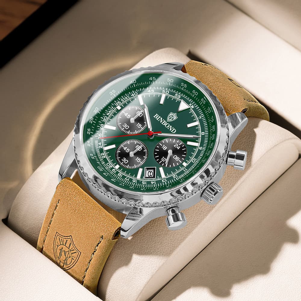BINBOND Men's Ultra-Thin Business Watch – Waterproof, Luminous, Calendar, Stainless Steel & Leather Strap, photo 7