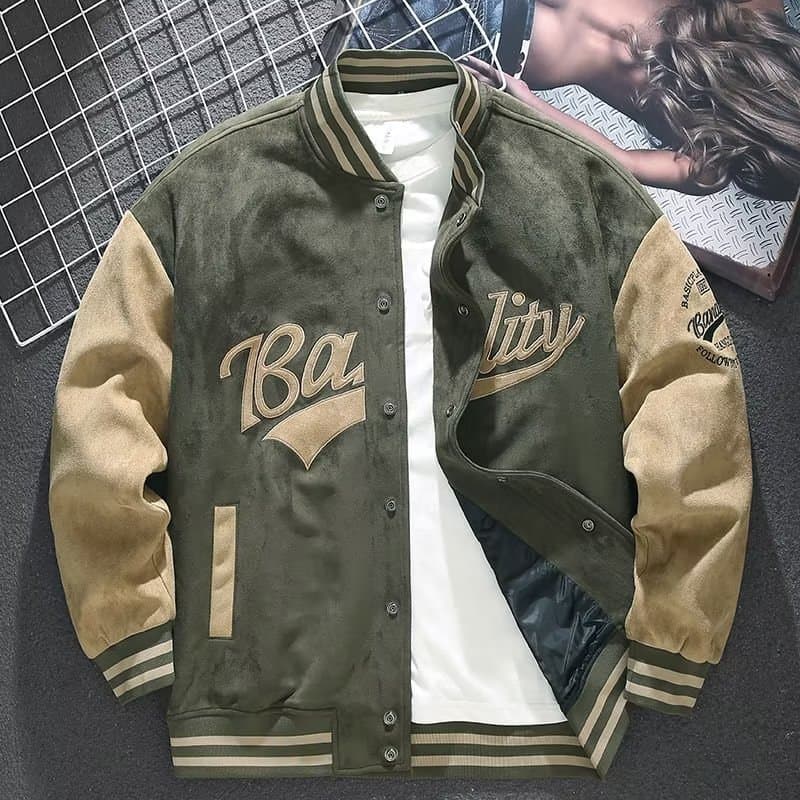 Suede Baseball Jacket for Men: Fall/Winter American Retro Jacket, Spring/Fall Loose-Fit Top, Embroidered Pilot Jacket, Trendy, photo 2