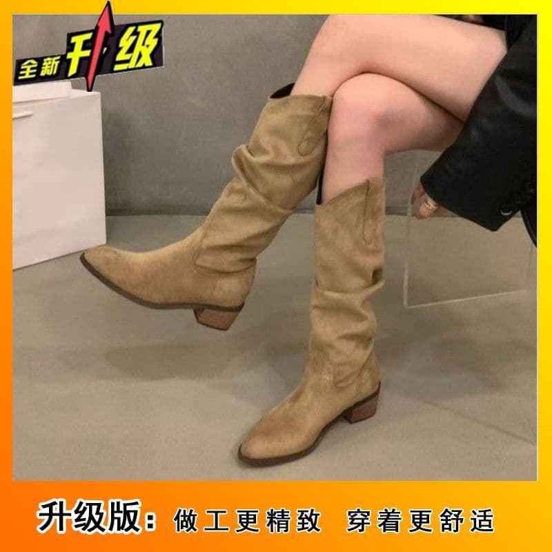 Women's Pointed-Toe, Chunky-Heeled, Pleated, High-Top Boots—2025 New Fall/Winter Fashion, Versatile, Slimming Dr. Martens-Style Boots, photo 6