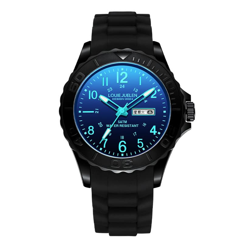 LOUIEJUELEN Glow-in-the-Dark Quartz Watch for Men & Women – Waterproof Silicone Strap, Dual Calendar, Sports Style, photo 8