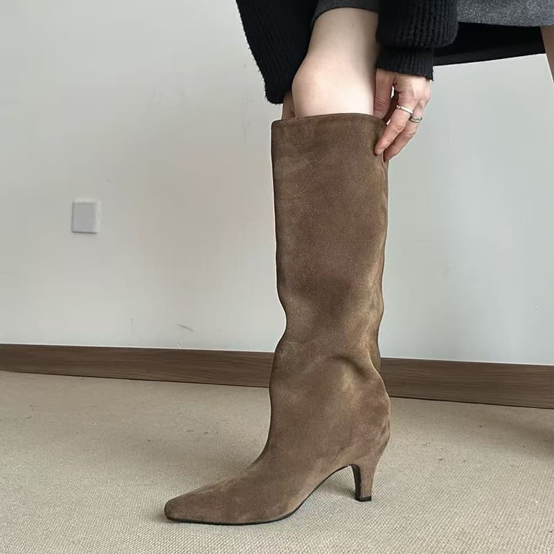 Women's Classic High-Heeled Western Cowboy Boots – Pointed Toe, Pleated Long Riding Boots, Retro Style, Fall Wear, photo 2