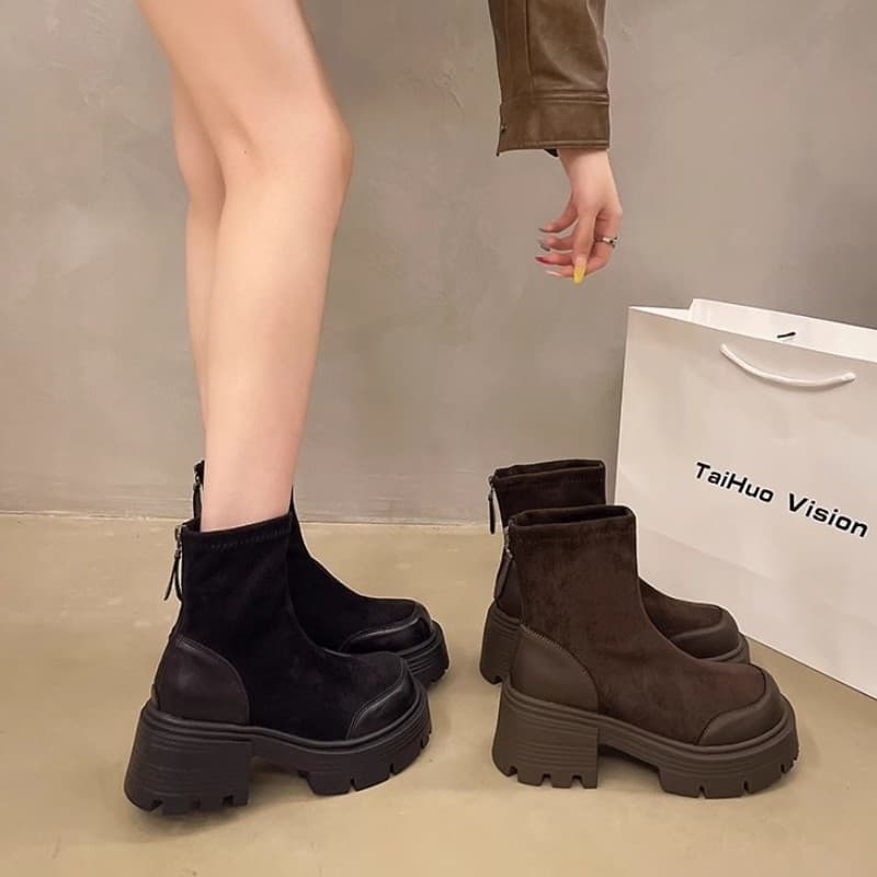Women's Retro Suede Chelsea Ankle Boots – Chunky Heel, Warm Plush Lining, Back Zip, photo 3