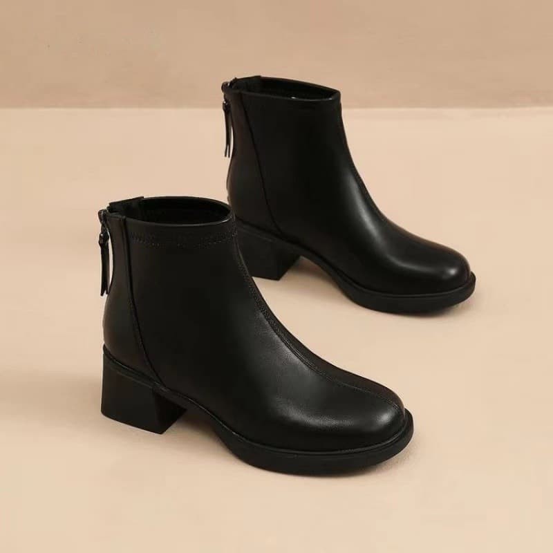 Paitiwei Women's Square Toe Ankle Boots with Chunky Heel – Soft Faux Leather, Back Zipper, Minimalist Winter Style, photo 4