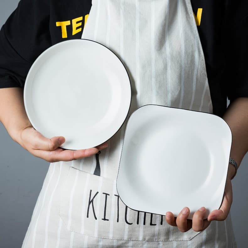Nordic Black-Lined Ceramic Bowl and Plate Set—Minimalist, photo 3