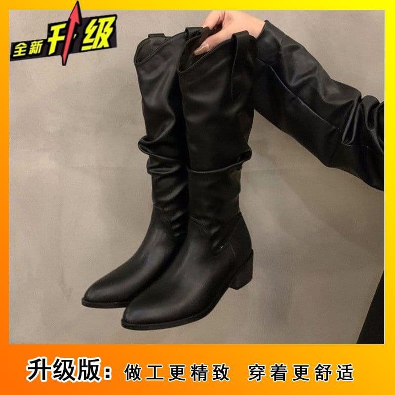 Women's Pointed-Toe, Chunky-Heeled, Pleated, High-Top Boots—2025 New Fall/Winter Fashion, Versatile, Slimming Dr. Martens-Style Boots, photo 7