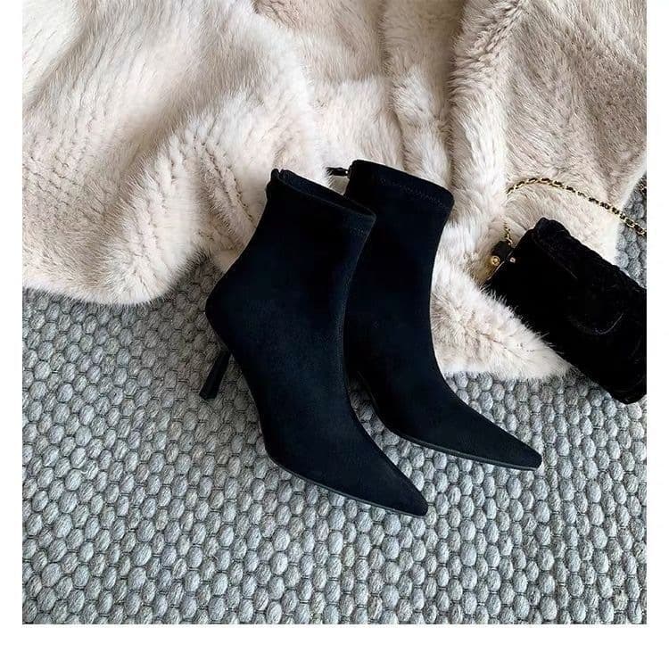 Chic Pointed-Toe Stretch Slimming Boots, French-Style Nude Boots, New Fall/Winter Collection, Elegant Single-Boots, Fleece-Lined, Back-Zip Short Boots for Women, photo 3