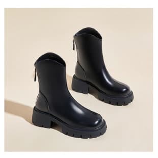 Women's Chunky Heel Ankle Boots – V-Toe Faux Leather Martin Boots with Plush Lining, Back Zipper, Fall & Winter, photo 7