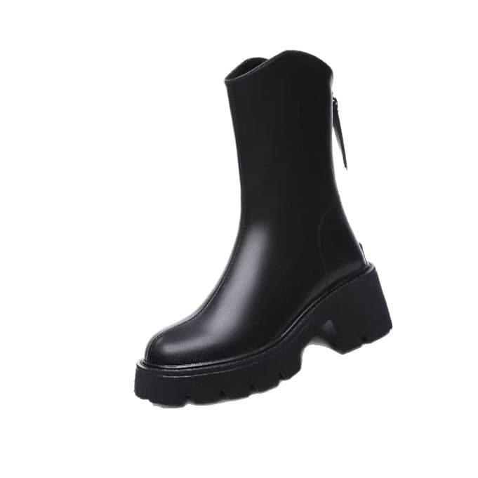 Women's Chunky Heel Ankle Boots – V-Toe Faux Leather Martin Boots with Plush Lining, Back Zipper, Fall & Winter, photo 5