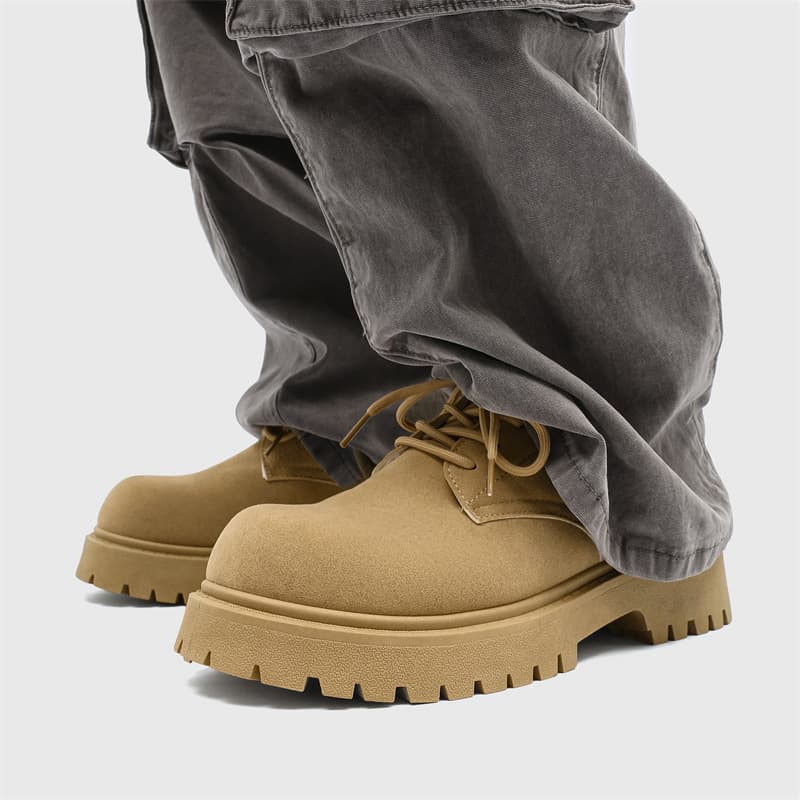 Men's Retro Low-Top Derby Shoes with Thick Chunky Sole – Height-Enhancing, Breathable Suede-Look Casual Shoes in Camel or Black, photo 3