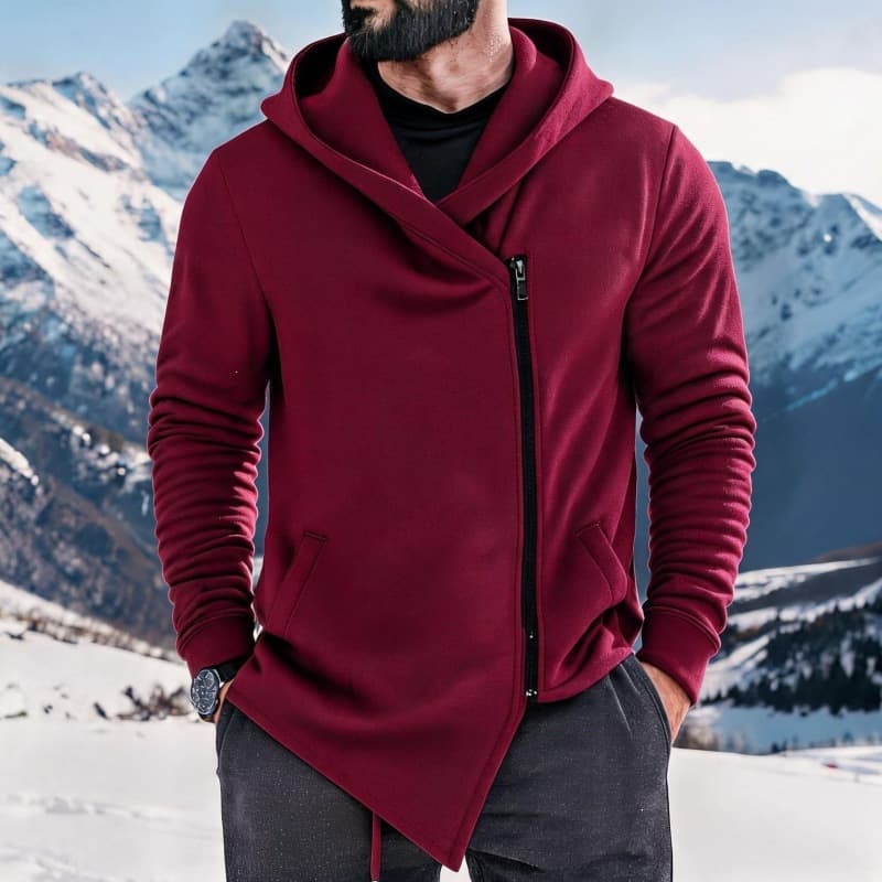 2026 New Arrival Cross-Border Men's Fleece-Lined Diagonal-Zip Sweatshirt: Men's Fall/Winter Casual Hooded Oversized Jacket, photo 9