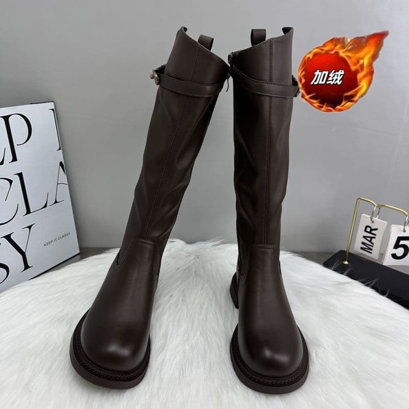 Women's Knee-High Riding Boots – Thick Sole, Side Zip, Belt Buckle Detail, photo 6