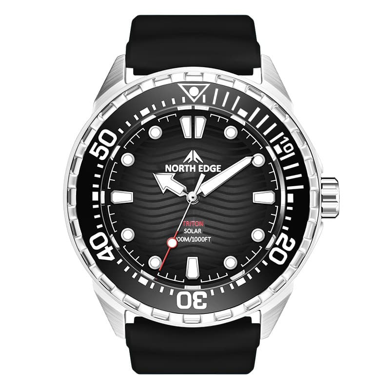 NORTH EDGE TRITON Solar-Powered Stainless Steel Dive Watch – 300m Water Resistant, Glow-in-the-Dark, Silicone Band, photo 8